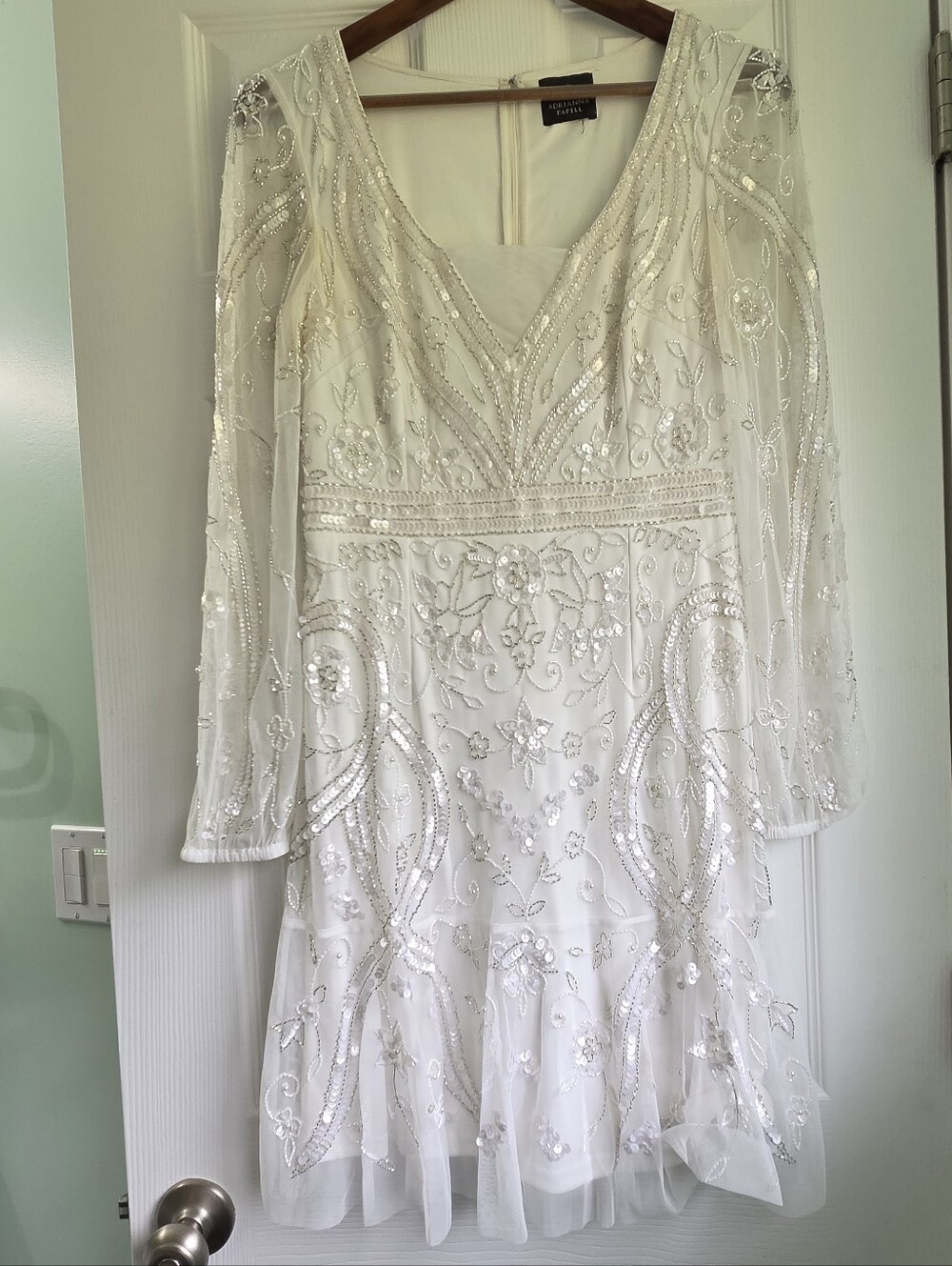 Adrianna Papell Beaded Sequin Mini Dress White Bridal AP1E209792 FLAWED 2 4